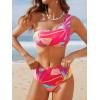 imageCUPSHE Womens Bikini Sets Two Piece Bathing Suit One Shoulder Mid Rise Scalloped Wide Strap Back HookPinkTropical