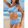 imageCUPSHE Womens Bikini Sets Two Piece Bathing Suit One Shoulder Mid Rise Scalloped Wide Strap Back HookWhiteBlue Baroque Floral