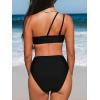 imageCUPSHE Womens Bikini Sets Two Piece Swimsuit One Shoulder Asymmetrical High Waisted Mesh Spaghetti Adjustable StrapsBlack