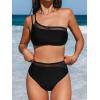 imageCUPSHE Womens Bikini Sets Two Piece Swimsuit One Shoulder Asymmetrical High Waisted Mesh Spaghetti Adjustable StrapsBlack