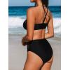 imageCUPSHE Womens Bikini Sets Two Piece Swimsuit One Shoulder Asymmetrical High Waisted Mesh Spaghetti Adjustable StrapsBlack
