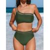 imageCUPSHE Womens Bikini Sets Two Piece Swimsuit One Shoulder Asymmetrical High Waisted Mesh Spaghetti Adjustable StrapsDark Olive Green