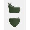 imageCUPSHE Womens Bikini Sets Two Piece Swimsuit One Shoulder Asymmetrical High Waisted Mesh Spaghetti Adjustable StrapsDark Olive Green