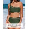 imageCUPSHE Womens Bikini Sets Two Piece Swimsuit One Shoulder Asymmetrical High Waisted Mesh Spaghetti Adjustable StrapsDark Olive Green