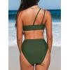 imageCUPSHE Womens Bikini Sets Two Piece Swimsuit One Shoulder Asymmetrical High Waisted Mesh Spaghetti Adjustable StrapsDark Olive Green