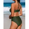imageCUPSHE Womens Bikini Sets Two Piece Swimsuit One Shoulder Asymmetrical High Waisted Mesh Spaghetti Adjustable StrapsDark Olive Green