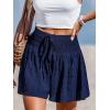 imageCUPSHE Womens Casual Shorts Smocked High Rise Bathing Suit Cover Up Wide Leg Beach Summer ShortsBlue
