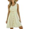 imageCUPSHE Womens Hollow Out Mini Dress Cover Up Ribbed Knit Scoop Neck Sleeveless Beach Spring Summer DressesBeige