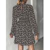 imageCUPSHE Womens Mock Neck Floral Mini Fall Dress Long Ruffle Sleeve Elastic Waist Smocked Casual Flowying Autumn DressesBlack