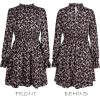imageCUPSHE Womens Mock Neck Floral Mini Fall Dress Long Ruffle Sleeve Elastic Waist Smocked Casual Flowying Autumn DressesBlack