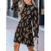 imageCUPSHE Womens Mock Neck Floral Mini Fall Dress Long Ruffle Sleeve Elastic Waist Smocked Casual Flowying Autumn DressesBlack Floral