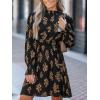 imageCUPSHE Womens Mock Neck Floral Mini Fall Dress Long Ruffle Sleeve Elastic Waist Smocked Casual Flowying Autumn DressesBlack Floral
