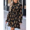 imageCUPSHE Womens Mock Neck Floral Mini Fall Dress Long Ruffle Sleeve Elastic Waist Smocked Casual Flowying Autumn DressesBlack Floral