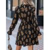 imageCUPSHE Womens Mock Neck Floral Mini Fall Dress Long Ruffle Sleeve Elastic Waist Smocked Casual Flowying Autumn DressesBlack Floral