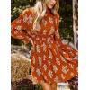 imageCUPSHE Womens Mock Neck Floral Mini Fall Dress Long Ruffle Sleeve Elastic Waist Smocked Casual Flowying Autumn DressesBurnt Orange