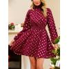imageCUPSHE Womens Mock Neck Floral Mini Fall Dress Long Ruffle Sleeve Elastic Waist Smocked Casual Flowying Autumn DressesRed Dots