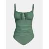 imageCUPSHE Womens One Piece Swimsuit Bathing Suit Square Neck Back Cut Out Drawstring Self Tie Back HookBasil Green