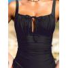 imageCUPSHE Womens One Piece Swimsuit Bathing Suit Square Neck Back Cut Out Drawstring Self Tie Back HookBlack