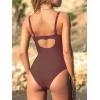 imageCUPSHE Womens One Piece Swimsuit Bathing Suit Square Neck Back Cut Out Drawstring Self Tie Back HookCoffee Brown
