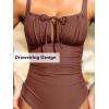 imageCUPSHE Womens One Piece Swimsuit Bathing Suit Square Neck Back Cut Out Drawstring Self Tie Back HookCoffee Brown