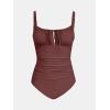 imageCUPSHE Womens One Piece Swimsuit Bathing Suit Square Neck Back Cut Out Drawstring Self Tie Back HookCoffee Brown