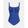 imageCUPSHE Womens One Piece Swimsuit Bathing Suit Square Neck Back Cut Out Drawstring Self Tie Back HookNavy Blue