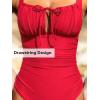 imageCUPSHE Womens One Piece Swimsuit Bathing Suit Square Neck Back Cut Out Drawstring Self Tie Back HookTrue Red