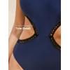 imageCUPSHE Womens One Piece Swimsuit Halter V Neck Side Cutout Monokini Bathing Suit Trapezoidal Lace TrimNavy