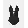 imageCUPSHE Womens One Piece Swimsuit Plunging Neck Cutouts Bathing Suit Textured Ruched Crisscross Back Self Tie SwimwearBlack