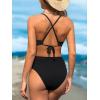 imageCUPSHE Womens One Piece Swimsuit Plunging Neck Cutouts Bathing Suit Textured Ruched Crisscross Back Self Tie SwimwearBlack