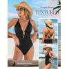 imageCUPSHE Womens One Piece Swimsuit Plunging Neck Cutouts Bathing Suit Textured Ruched Crisscross Back Self Tie SwimwearBlack