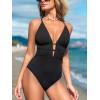 imageCUPSHE Womens One Piece Swimsuit Plunging Neck Cutouts Bathing Suit Textured Ruched Crisscross Back Self Tie SwimwearBlack