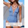 imageCUPSHE Womens One Piece Swimsuit Plunging Neck Cutouts Bathing Suit Textured Ruched Crisscross Back Self Tie SwimwearBlueWhite Geo