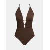 imageCUPSHE Womens One Piece Swimsuit Plunging Neck Cutouts Bathing Suit Textured Ruched Crisscross Back Self Tie SwimwearBrown