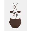 imageCUPSHE Womens One Piece Swimsuit Plunging Neck Cutouts Bathing Suit Textured Ruched Crisscross Back Self Tie SwimwearBrown