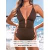 imageCUPSHE Womens One Piece Swimsuit Plunging Neck Cutouts Bathing Suit Textured Ruched Crisscross Back Self Tie SwimwearBrown