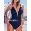 imageCUPSHE Womens One Piece Swimsuit Plunging Neck Cutouts Bathing Suit Textured Ruched Crisscross Back Self Tie SwimwearNavy Blue