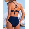 imageCUPSHE Womens One Piece Swimsuit Plunging Neck Cutouts Bathing Suit Textured Ruched Crisscross Back Self Tie SwimwearNavy Blue