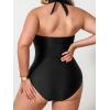 imageCUPSHE Womens One Piece Swimsuit Plus Size Halter V Neck Bathing Suit Slimming Sculpting Ruched SwimwearBlack