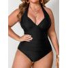 imageCUPSHE Womens One Piece Swimsuit Plus Size Halter V Neck Bathing Suit Slimming Sculpting Ruched SwimwearBlack