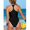 imageCUPSHE Womens One Piece Swimsuit Scoop Neck Front Zipper Bathing Suit Racer Back Wide Straps Color Blocked TrimBlackWhite