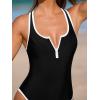 imageCUPSHE Womens One Piece Swimsuit Scoop Neck Front Zipper Bathing Suit Racer Back Wide Straps Color Blocked TrimBlackWhite