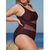 imageCUPSHE Womens Plus Size Swimsuit One Piece Bathing Suit Mesh Removable Straps SwimwearBrown
