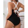 imageCUPSHE Womens Plus Size Swimsuit One Piece Tummy Control Bathing Suit Crossback Halter Ruched SwimwearBlackWhite