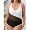 imageCUPSHE Womens Plus Size Swimsuit One Piece Tummy Control Bathing Suit Crossback Halter Ruched SwimwearBlackWhite