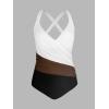 imageCUPSHE Womens Plus Size Swimsuit One Piece Tummy Control Bathing Suit Crossback Halter Ruched SwimwearBlackWhite