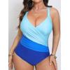 imageCUPSHE Womens Plus Size Swimsuit One Piece Tummy Control Bathing Suit Crossback Halter Ruched SwimwearCyanBlue