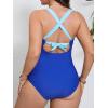 imageCUPSHE Womens Plus Size Swimsuit One Piece Tummy Control Bathing Suit Crossback Halter Ruched SwimwearCyanBlue