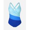 imageCUPSHE Womens Plus Size Swimsuit One Piece Tummy Control Bathing Suit Crossback Halter Ruched SwimwearCyanBlue