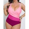 imageCUPSHE Womens Plus Size Swimsuit One Piece Tummy Control Bathing Suit Crossback Halter Ruched SwimwearFuchsiaLight Pink